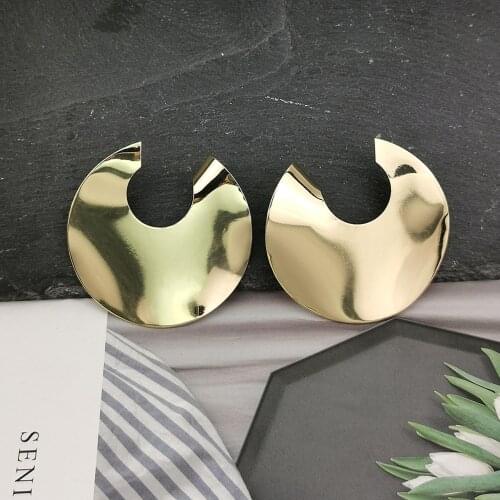 Geometric Metal Statement Stud Earrings For Women Punk Design Round Big Earings Gold Color Plated Fashion Jewelry 2021 UKMOC
