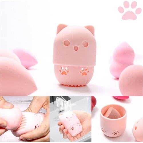 Kitten Soft Silicone Powder Puff Drying Puff Blender Beauty Sponge Travel Case Holder Sponge Egg Capsule Display Rack Egg