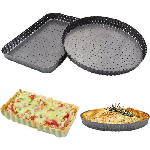 11" Round Square Perforated Fruit Pie Plate Non-Stick Carbon Steel Pizza Pan with Removable Loose Bottom Kitchen Baking Bakeware