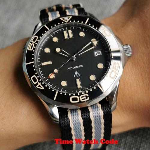 41mm NH35 Miyota8215 Automatic Men‘s Watch Date Display Black DIal Sapphire Glass Nylon Strap Ceramic Bezel Insert