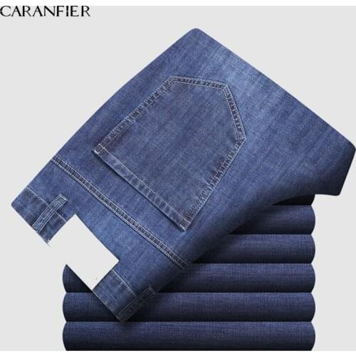 CARANFIER 2019 New Mens Classic Jeans Elastic Skinny Solid Color Denim Jean Male Black Blue Slim Fit Pants Brand Clothes 38 40