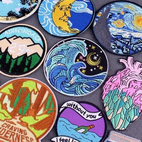 Iron On Patch Sea Wave Patches For Clothing DIY Adventure Clothes Patches Embroidered Patch Mountain Nurture Patches On Clothes