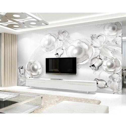 Customize any size Wallpaper home decoration 3d embossed white pearl flower Nordic retro TV background walls mural 3d wallpaper