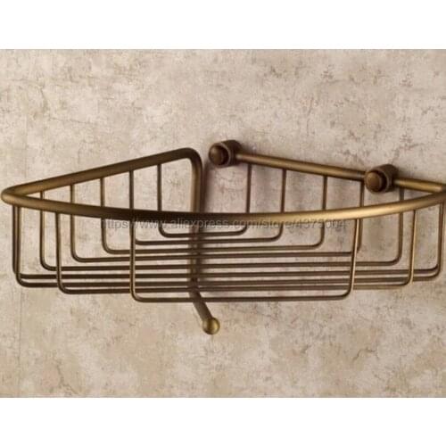 Wall Mounted Antique Brass Bathroom Accessories / Soap / Sponge & Body Wash Shower Storage Basket Hooks Nba078