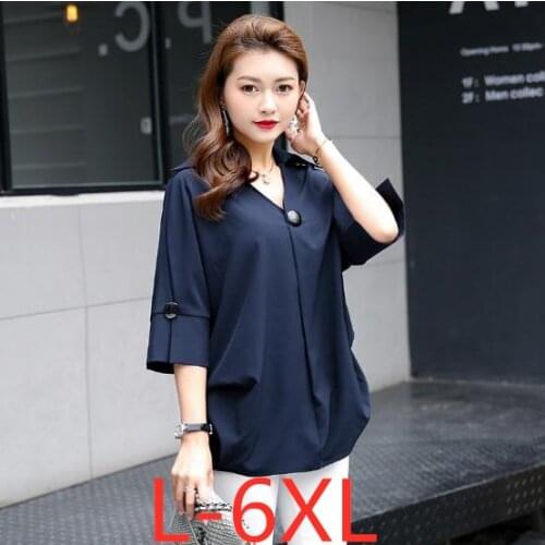 New ladies summer plus size top for women casual loose large size womens V neck short sleeve chiffon shirt white4XL 5XL 6XL 7XL