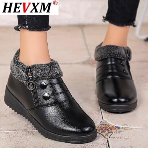 2020 New Winter Warm PU Shoes Flat Bottom Non-Slip Short Boots Middle-Aged Old Womens Plus Velvet Mother Cotton Shoes D1321