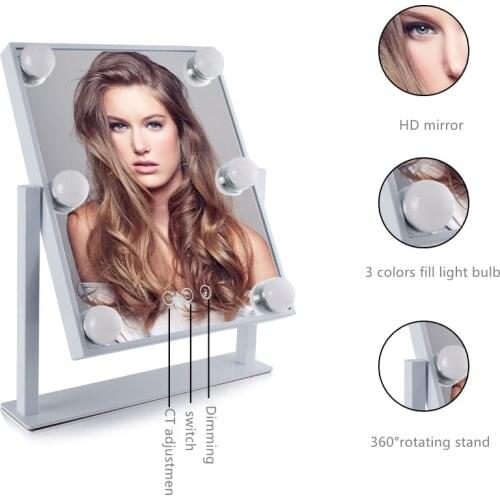 LED Makeup Mirror With Light Ladies Makeup Lamp With Storage Desktop Rotating Mirror Round Shape Cosmetic Mirrors Christmas Gift