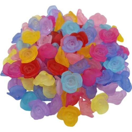 15mm 50PCS Candy Color Transparent Frosting bead Rose Flower Pendant DIY Jewelry Accessories Hand Craft Hot Sale Fashion New