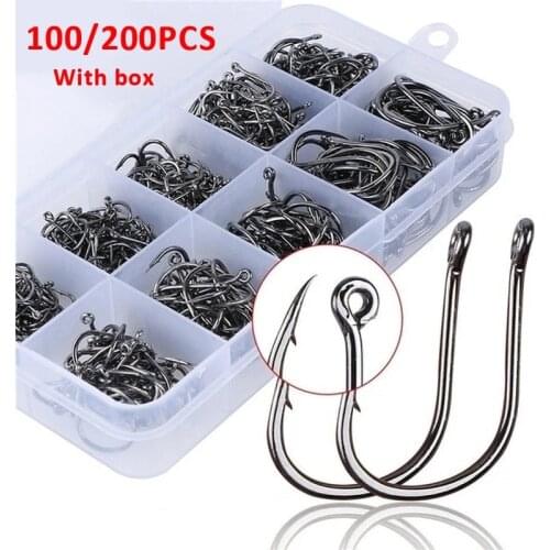 200pcs/100pcs Fishing Hooks Carbon Steel Single Circle Fishhook Fly Fishing Jip Barbed Carp Pesca Hooks Sea Tackle Accessories