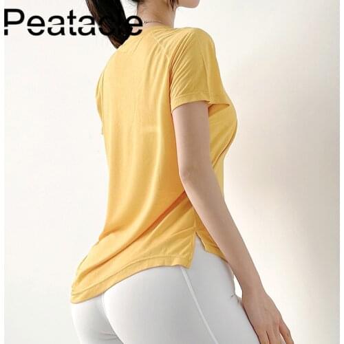 Peatacle Loose Sports Top Womens Quick Dry Breathable Short Sleeve Running T-shirt Yoga Fitness Wear Plus Size Summer