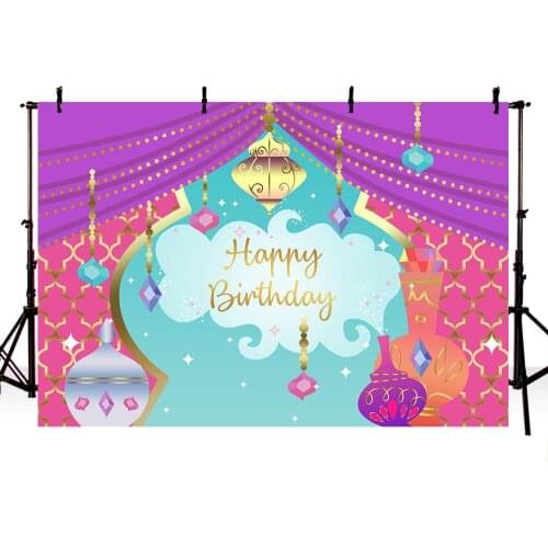 Chidlren Birthday Aladdin Decorations Backdrop For Photography Nights Moroccan Party Background Birthday Banner Curtain Prop