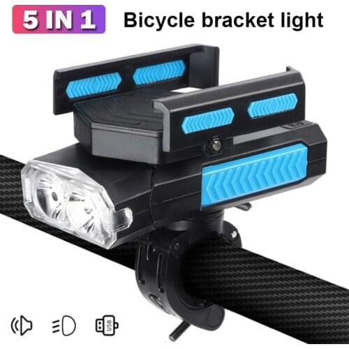 5 IN 1 Led Bicycle Light Front USB Rechargeable Horn Phone Holder 2000/4000mAH Power Bank bicycle Flashlight For Bike Light