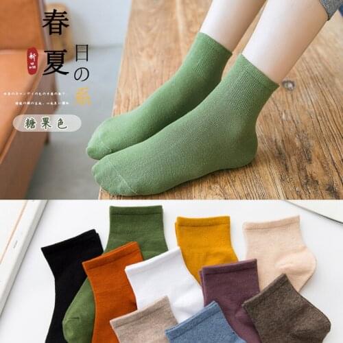 Spring and Summer Pure Color Cotton Woman Socks Middle Tube Korean Kawaii Socks Women Harajuku Preppy Style Socks