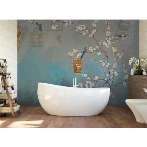 Vintage Plum Bird Painting Wall Mural Living Room Home Wall Art Decor papier peint 3d Wall Papers Retro Floral Photo Wallpaper