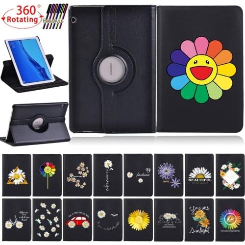 360 Rotating Tablet Case for Huawei MediaPad T3 10 9.6"/T5 10 10.1" Anti-Drop Pu Leather Bracket Protective Cover+ Free Stylus