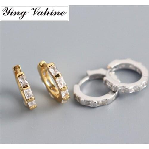 Ying Vahine 100% 925 Sterling Silver Square Zircon Round Stud Earrings for Women