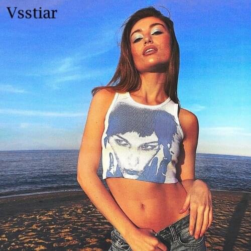 Vsstiar Summer Sexy Portrait Crop Top Off Shoulder Knitted Y2K Tie Dye Women Outfits Casual Ribbed Streetwear White Tank Tops