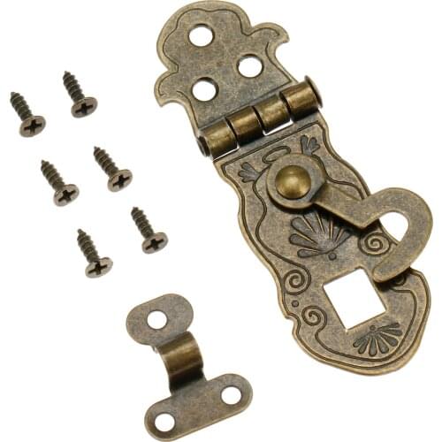 1 Pc Zinc Alloy 71*24mm Wooden Box Toggle Lock Antique Bronze Box Buckles Latch Clasp Pattern Carved Flower Book Lock Hardware
