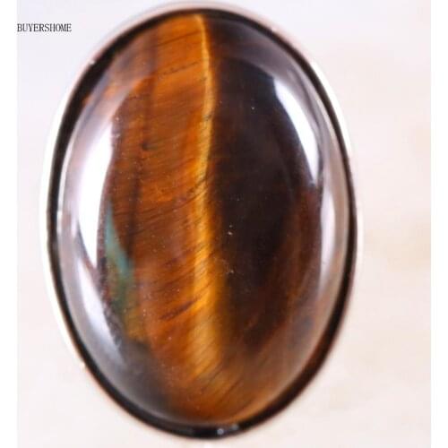 1Pcs Jewelry Gift Adjustable Ring For Women Men Natural Stone Oval Bead Gold Tigers Eye Finger Ring Z133