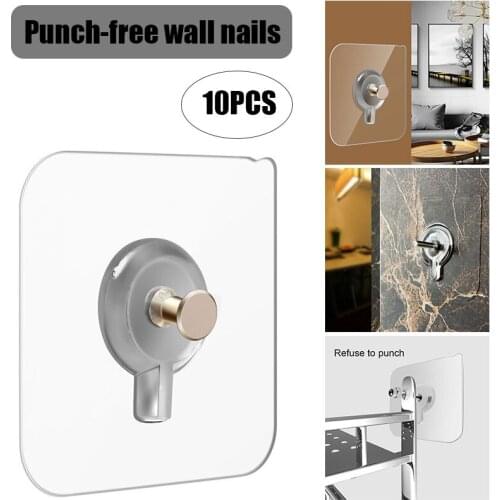 10pcs Adhesive Wall Screws Hanging Nails Wall Hook Self Adhesive No Drilling Non-Trace CLH@8