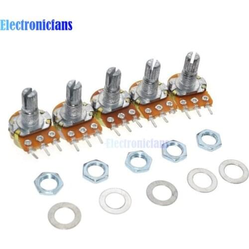 5Pcs WH148 Linear Potentiometer B1K B20K B50K B100K B500K 15mm Shaft With Nuts Washers 3pin WH148 B10K 6PIN