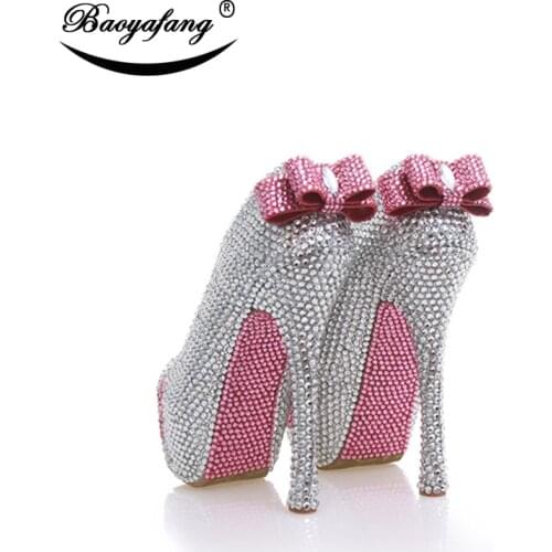 BaoYaFang New Arrival Sea Blue crystal Women Wedding shoes Woman 12cm high heel platform shoes brand shoes woman ladies shoes