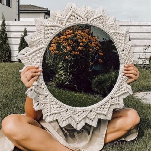 Big Macrame Mirror Wall Hanging Decoration Tapestry Cotton Rope Knitted
