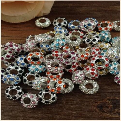 5Pcs Silver Plated Drill Rhinestone Beads Charms Big Hole Fit for Bracelet European DIY Fashion Jewelry
