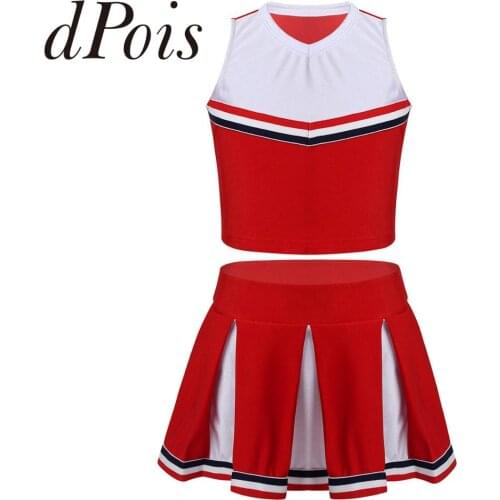Kids Girls Cheerleader Costume Outfit Sleeveless Crop Top with Pleated Skirt Set for School Performance Cheerleading Uniforms
