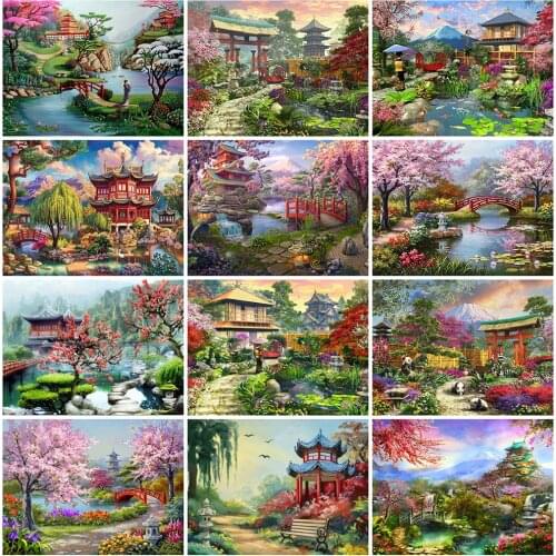 EverShine Full Square Diamond Embroidery House Diamond Painting Garden Cross Stitch Mosaic Landscape Rhinestones Wall Art