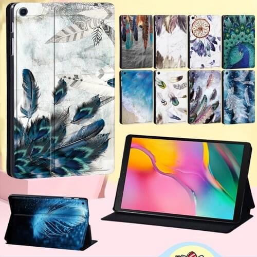 For Samsung Galaxy Tab S7 T870 T875 11" Flip Tablet Case for Tab S6 Lite P610 P615/Tab S6 T860 T865 Feather Pattern Cover Case