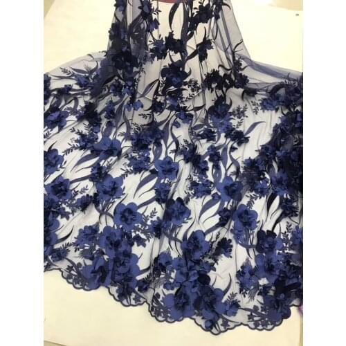 Beads French Tulle Lace Fabric/Yellow Blue 3D Flowers Embroidered High Quality African Lace Fabric For Wedding Dresses JL2853