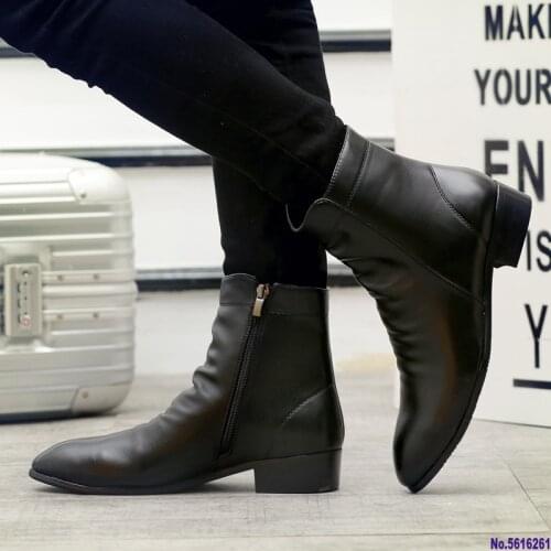Classics Pleated Chelsea Boots Men Dress Ankle Fringe Pointed Toe Martin Boots Concise Solid Zip Med Winter Motorcycle Shoes