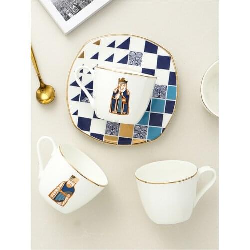 Court Gold wire Porcelain Coffee Cup Vintage Ceramic Cups And Saucers Set Bone China Tea Cup afternoon tea party Kitchenware