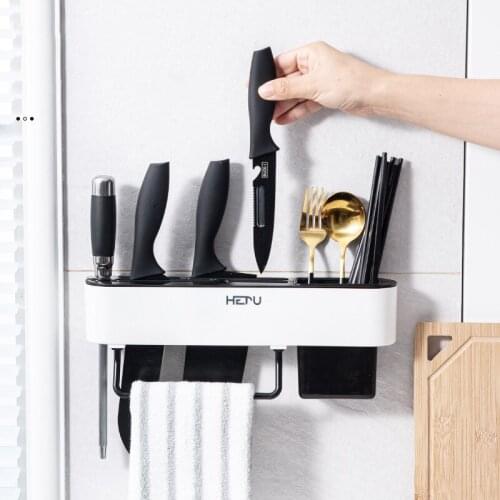 Creative Wall-mounted Hollow Drain Chopstick Cage Multifunctional Storage Rack Rag Rack Knife Holder for Kitchen Supplies
