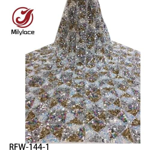 Sequin Lace Fabric 5 Yards African Net Sequins Lace Fabrics High Quality Indian Lady Evening Dresses Mesh Lace RFW-144