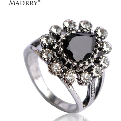 Madrry Luxurious Turkish Retro Finger Rings Crystal Resin Big Ring Women Party Anniversary Accessories Jewelry Anillos Femininos