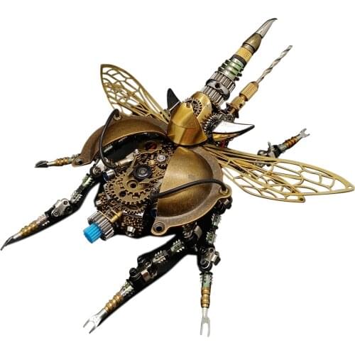 20 x 15 x 8CM 3D Metal DIY Mechanical Rotatable Beetle Assembly Insect Model Kit with Voice Control Light Gift For Home Decor