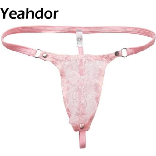 Men Sissy Mesh Lace G-strings Lingerie Underwear T-back Thong Gay Sexy See Through Underpants Strap Waistband Panties