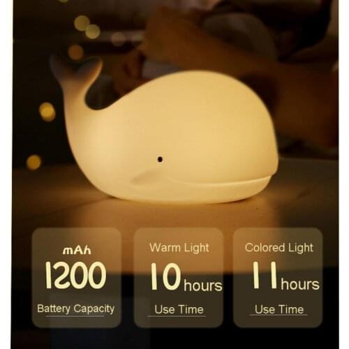 Cute Whale Sea Lion Pat Night Light 7 Colors Dimmable Rechargeable Atmophere Lamp LED Motion Touch Sensor Nightlight Room Decor