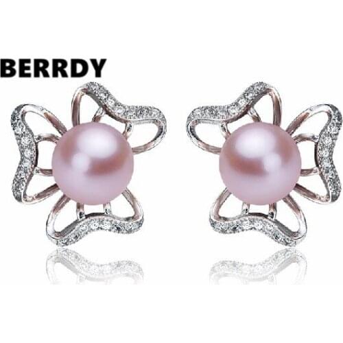 REAL PEARL Freshwater Pearl Stud Earrings Exquisite Fashion Pearl Jewelry Cheap Nice Gift 4 Color 8-9mm Big Pearl