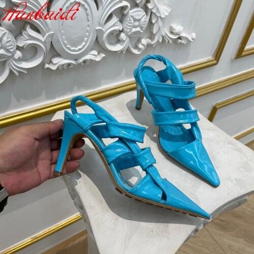 Women Summer Sandals Genuine Leather Ankle-Strap Woman Sandals Pointed-Toes Thin Heels Gladiator Sandals Outfit Sapato Feminino