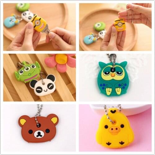 1PCS Silicone Motorcycle Key Case Cover Animal Cartoon Key Cover Cap PVC Soft Key Holder Key Chain For Girl Women Trinket Gift