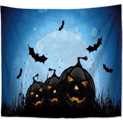 Horror Theme West Halloween Pumpkin Tapestry Wall Blanket Personality Bats and Devil Tree Candy Home room decoration