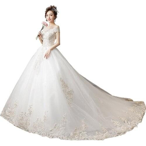 Tail Wedding Dress Retro Embroidery Bridal Dresses Ball Gowns Lace Up Bride Trailing Wedding Dresses plus size