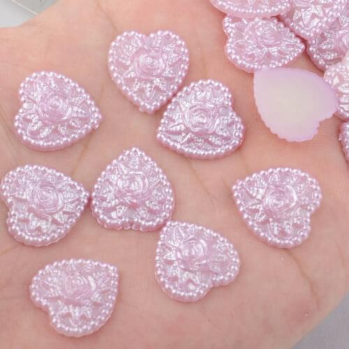 BOLIAO Heart Shape 15Pcs 17*17mm( 0.67*0.67 in ) Pattern Purple Resin FlatBack Resin Delicate Clothes/Wedding Home Decor No Hole
