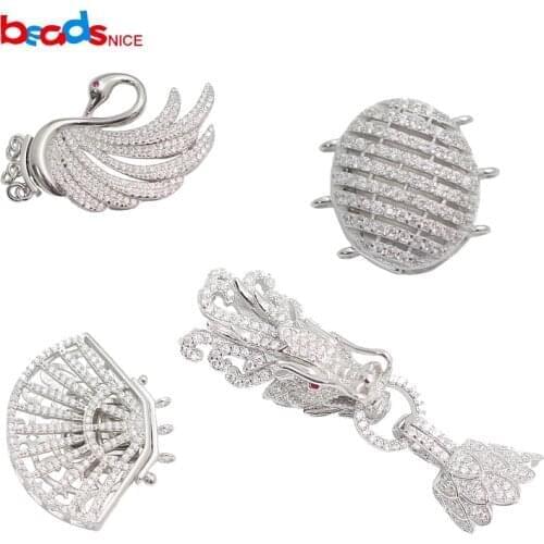 Beadsnice Fold Over Clasps for Pearl Bracelet Making Micro Inlay CZ Multi-strand Box Clasps 925 Stering Silver Jewelry Findings
