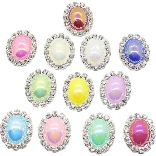 Pearl Buttons 10Pcs/Lot 21*17MM Oval Rhinestone Buttons, DIY Handmade Wedding Dress Decoration Materials