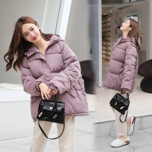 2020 Women Winter Hooded Short Parkas Bread Cotton Coat Jacket Thick Loose Overcoat Zipper Raglan Sleeve Outwear
