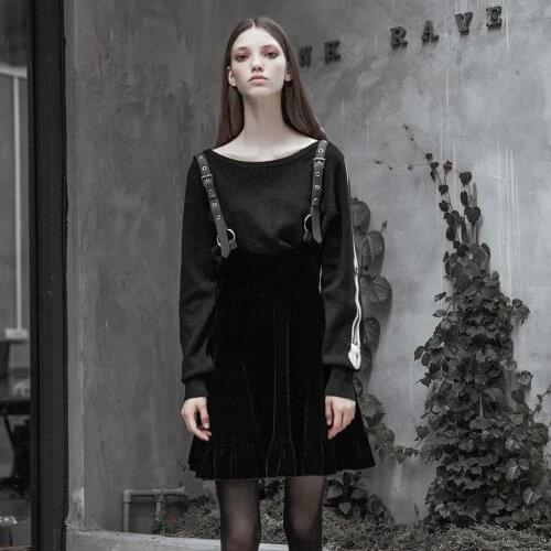 PUNK RAVE Womens Velvet Skinny Collect Waist A Pendulum Strap Skirt Metal Decoration Personality Handsome Fishtail Skirt